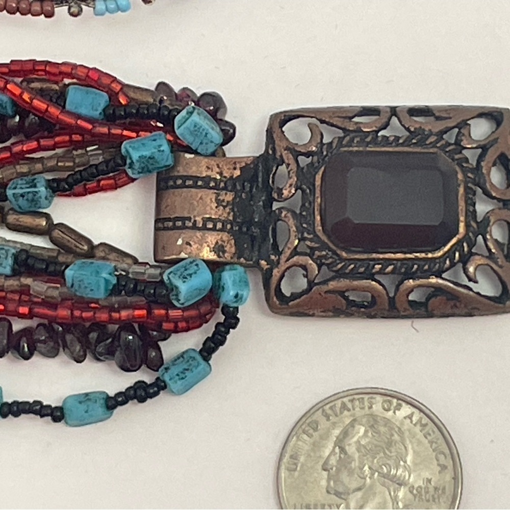 Turquoise and Coral color beaded necklace and bangle bracelets - Picture 4 of 7